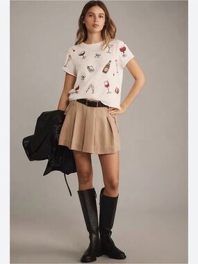 Anthropologie Caitlin Embroidered Drinks Boxy Tee by Maeve